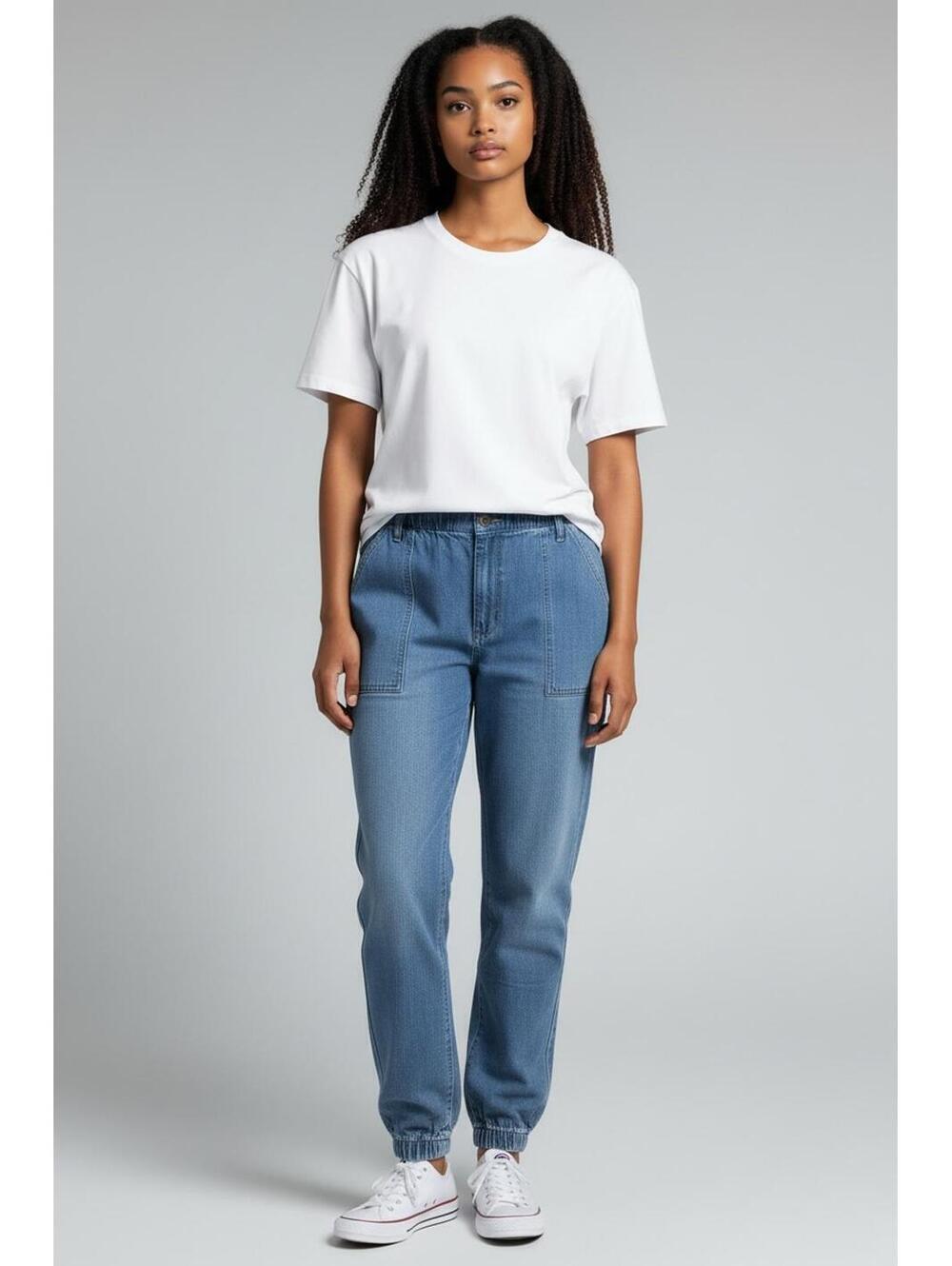 Rebecca Minkoff Denim Jogger Pants with Elastic Waistband & Ankle Cuffs, Size XL